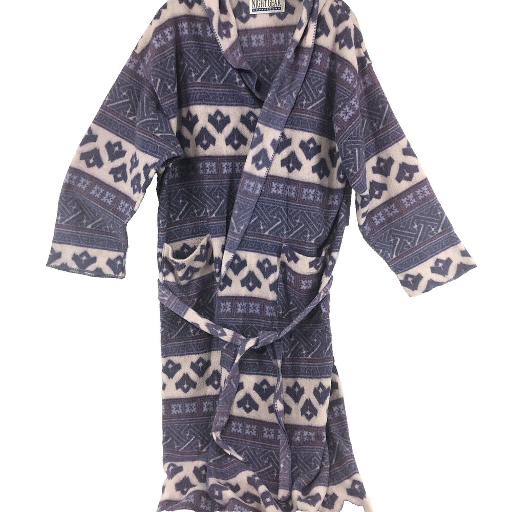 Night Gear bath robe women's large purple aztec geometric patterns 50" Vtg